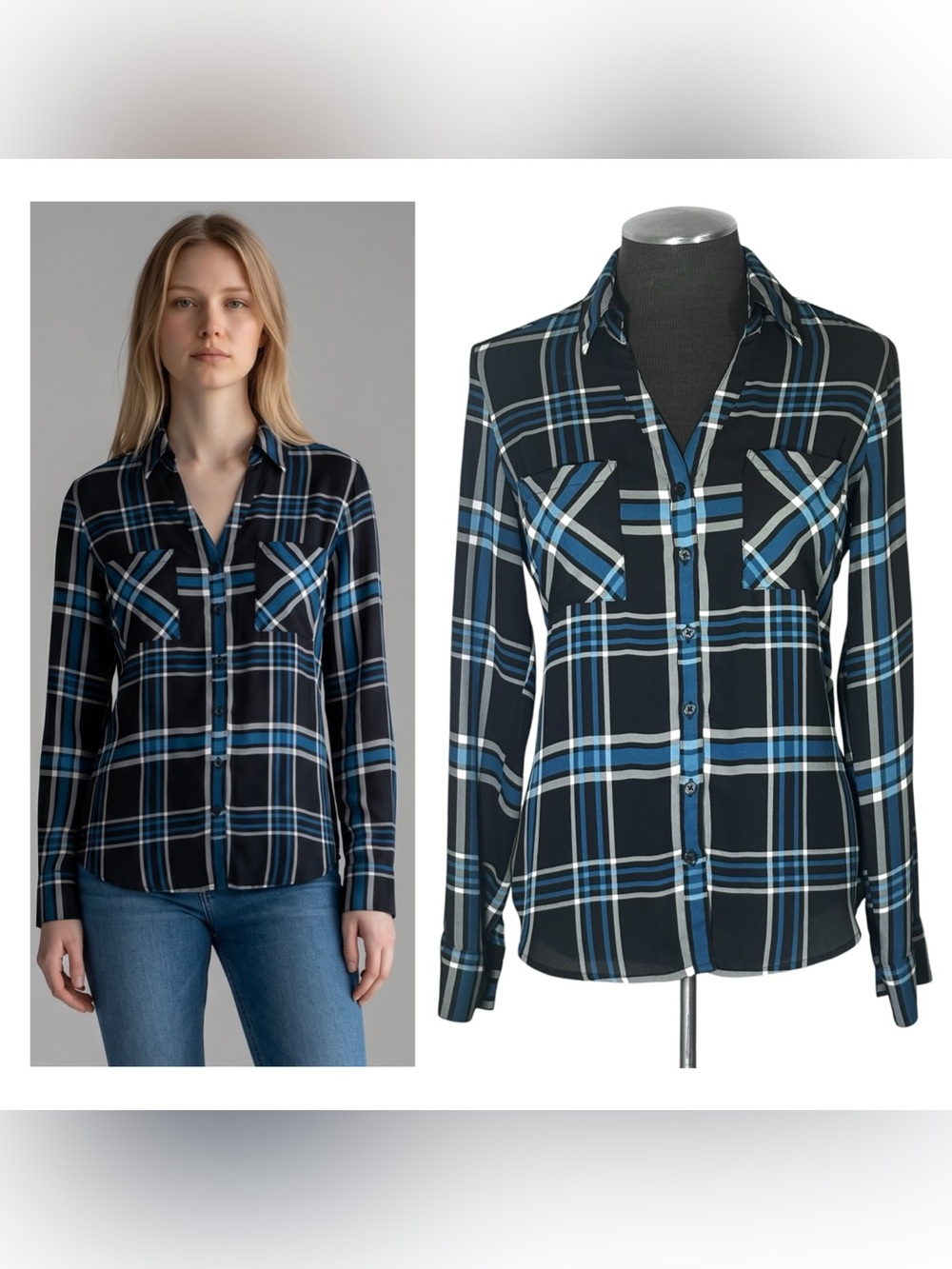 🆕 Express – Plaid Portofino Long Sleeve Button Down Top – Small